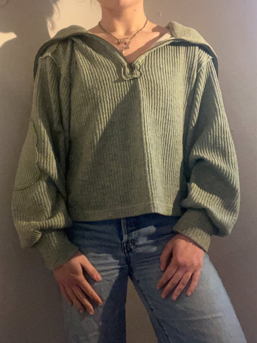 Free People Dean Sweater in Mountain Green, XS